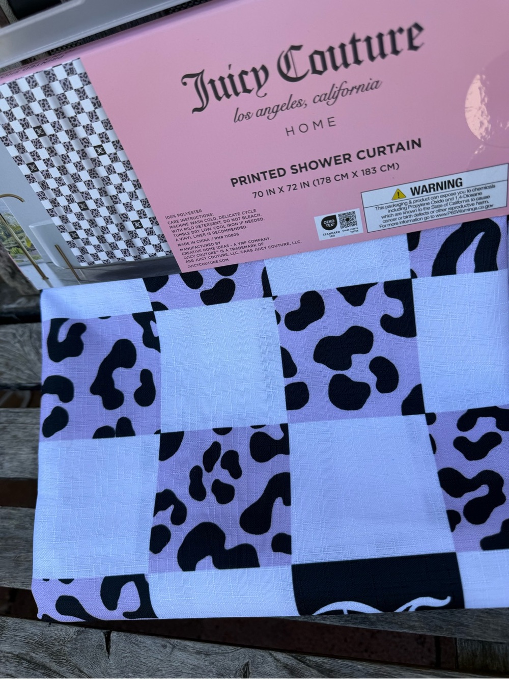 Juicy Couture Pink and Black Leopard Checkerboard Shower Curtain